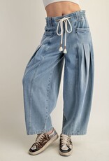 Mineral Washed Pleated Denim Pant