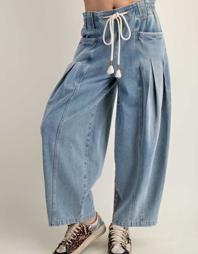 Mineral Washed Pleated Denim Pant