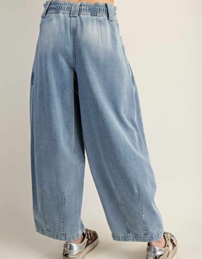 Mineral Washed Pleated Denim Pant