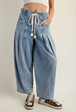 Mineral Washed Pleated Denim Pant