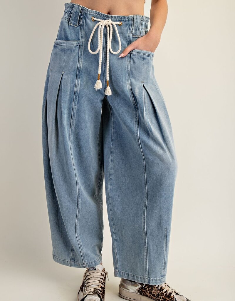 Mineral Washed Pleated Denim Pant