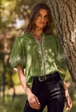 Emily Embroidered & Bubble Sleeve Top