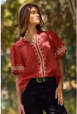Emily Embroidered & Bubble Sleeve Top