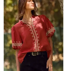 Emily Embroidered & Bubble Sleeve Top