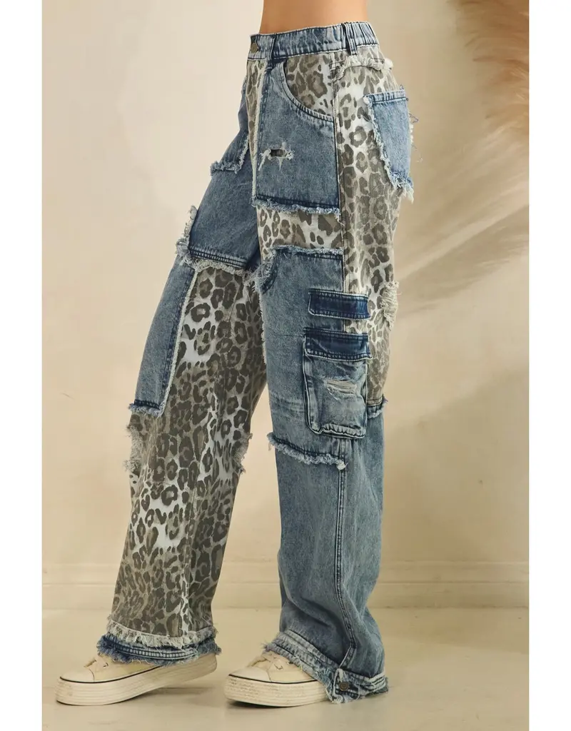 Patched  Leopard Jean