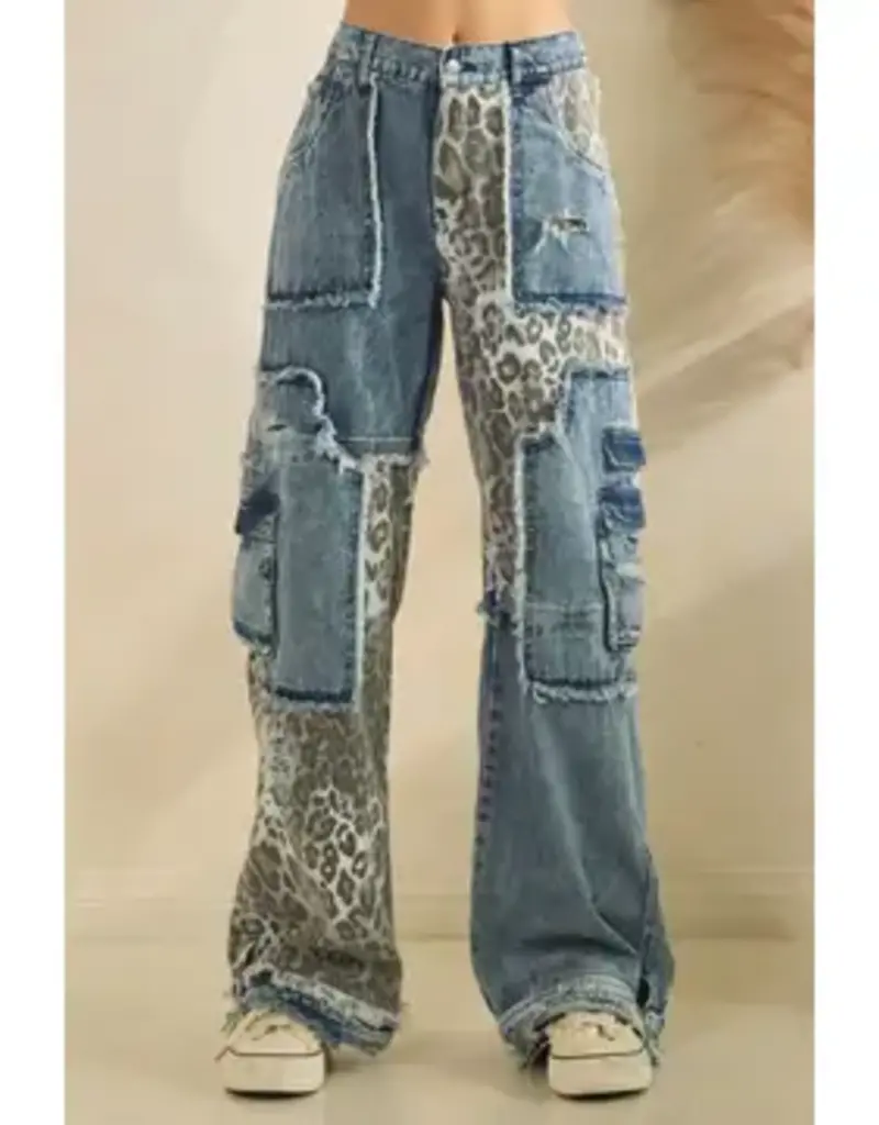 Patched  Leopard Jean