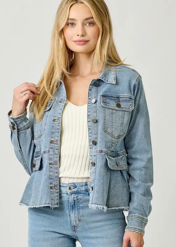 Washed Denim Peplum Jacket