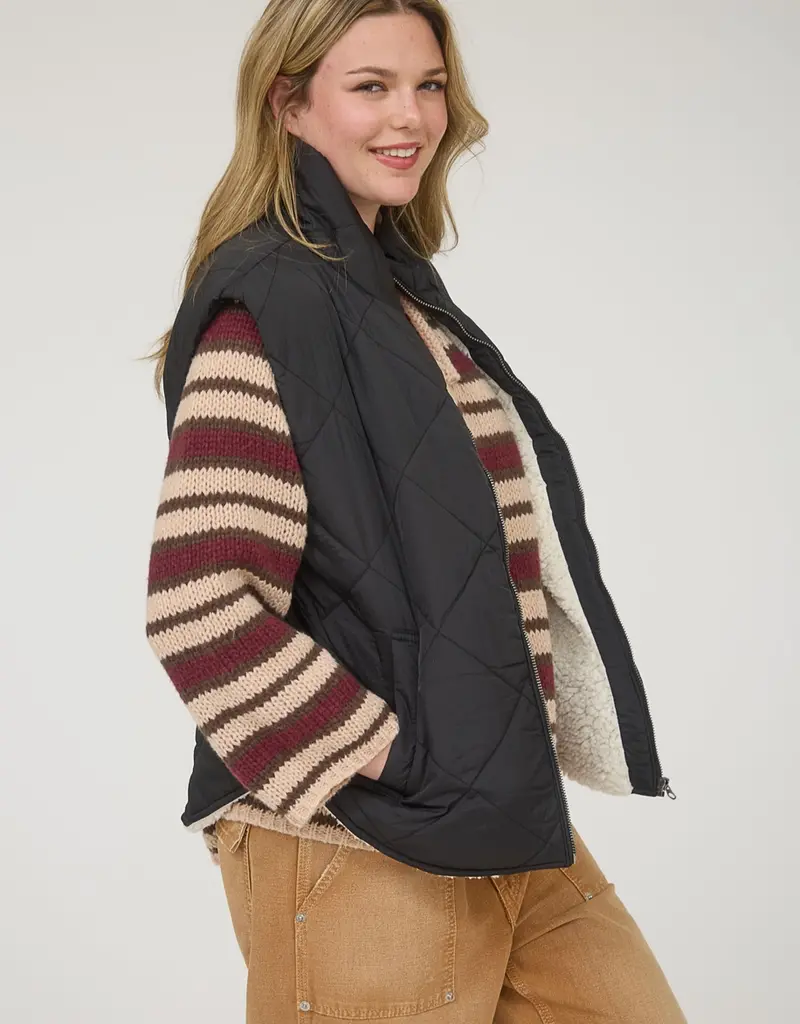 Quilted Zip Up Fleece Lined Puffer Vest
