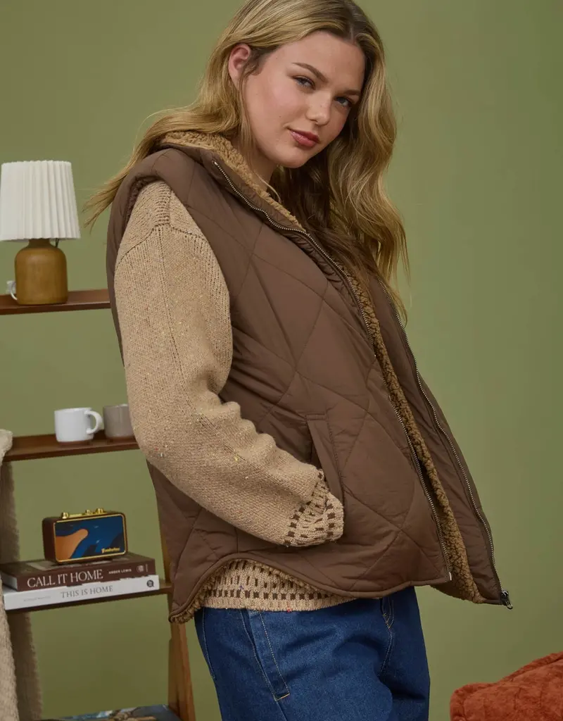 Quilted Zip Up Fleece Lined Puffer Vest