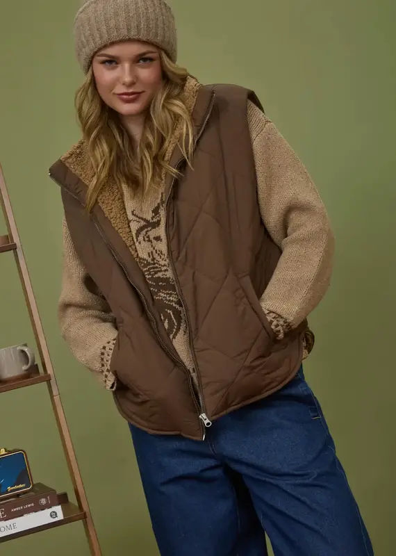 Quilted Zip Up Fleece Lined Puffer Vest