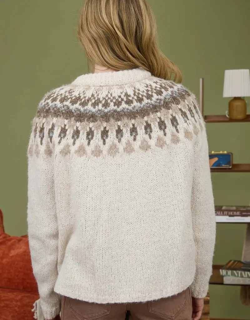 Fair Isle Pattern Knit Cardigan