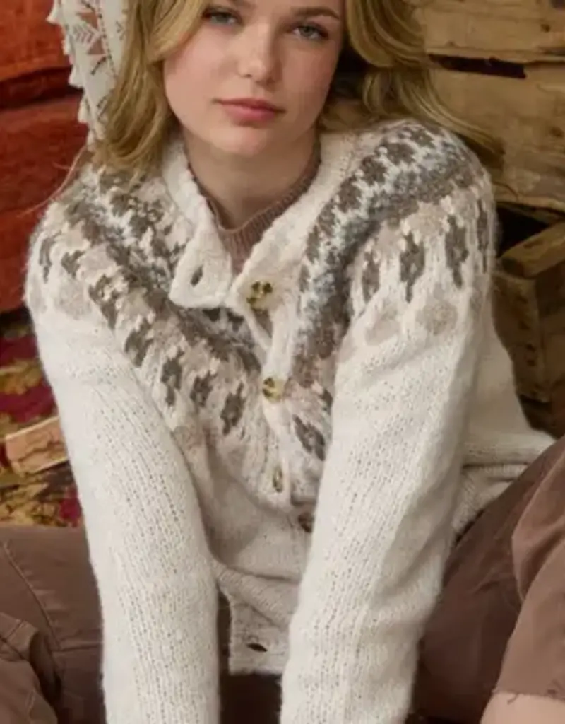 Fair Isle Pattern Knit Cardigan