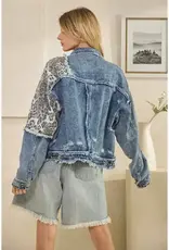 Washed Leopard Contrast Denim Jacket