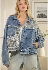 Washed Leopard Contrast Denim Jacket