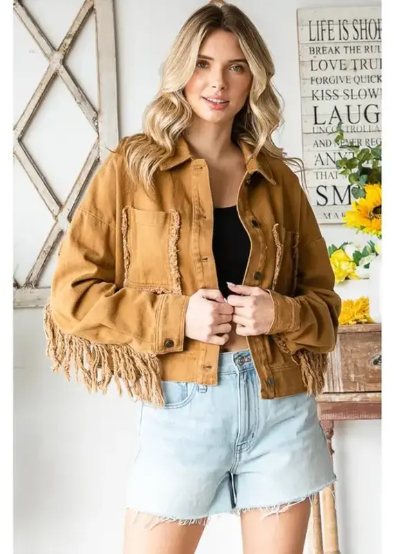 Western Washed Fringe Twill Jacket