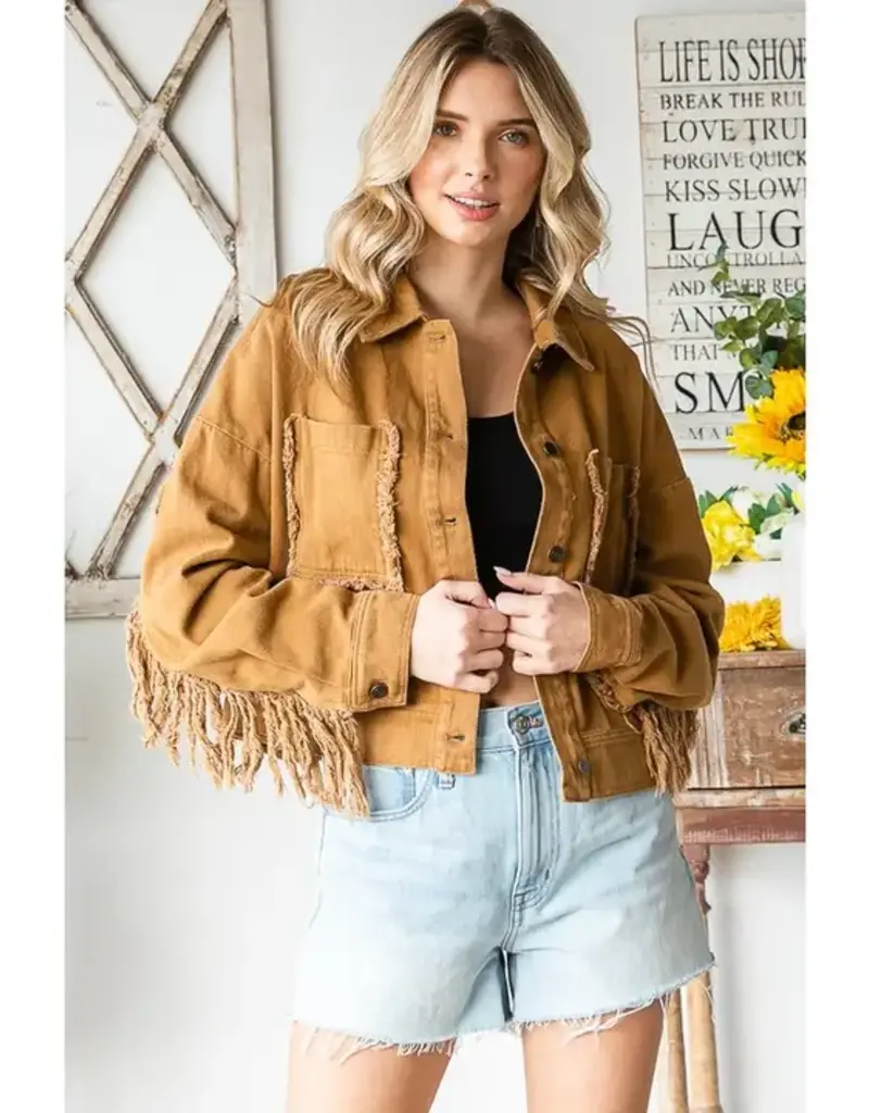 Western Washed Fringe Twill Jacket