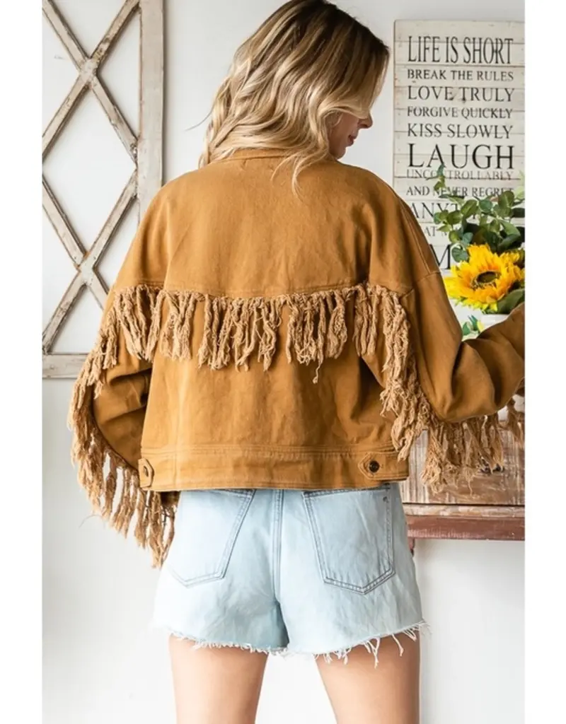 Western Washed Fringe Twill Jacket
