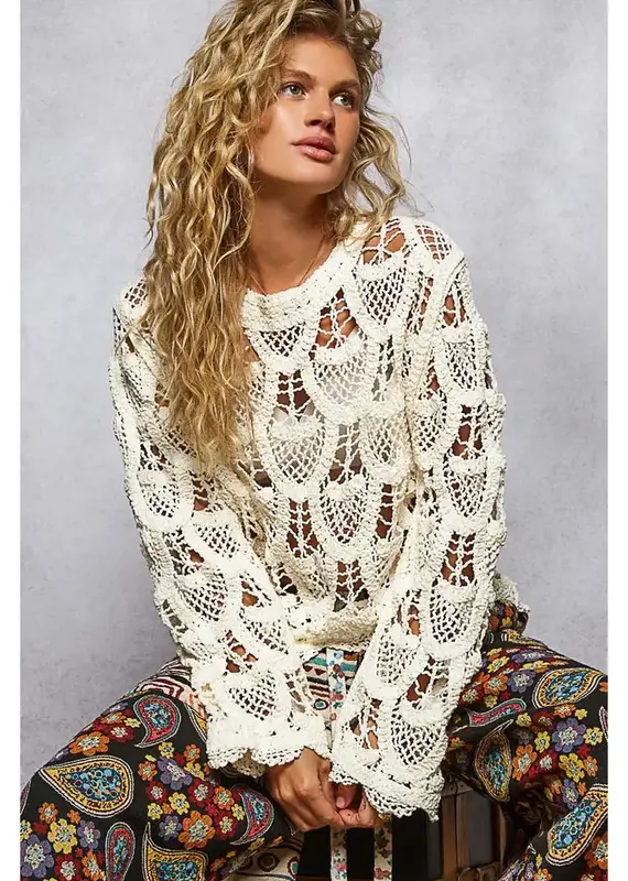 Solid Crochet Top With Key Hole Back