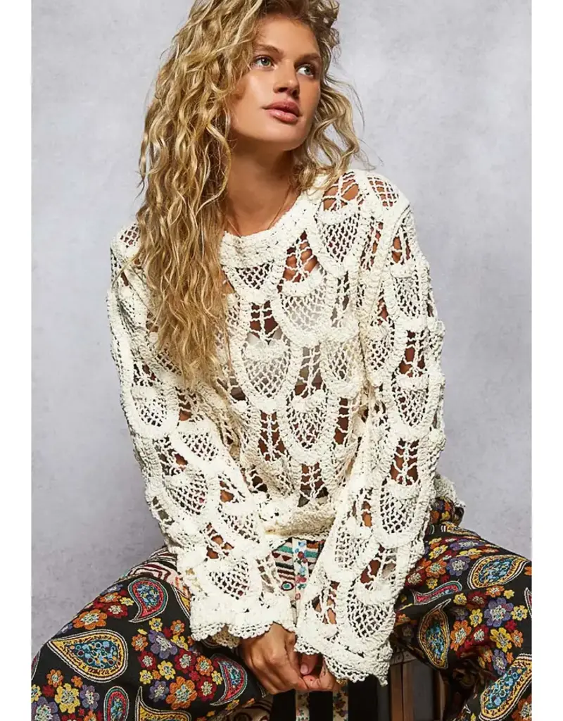 Solid Crochet Top With Key Hole Back