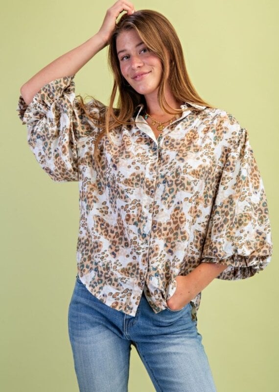 Leopard Print 3/4 Sleeve Top