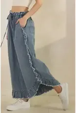 Frayed Ruffle Trim & Hem Denim Pant