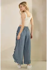 Frayed Ruffle Trim & Hem Denim Pant