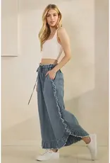 Frayed Ruffle Trim & Hem Denim Pant