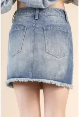 Washed Denim Skirt With Side Stud Detail