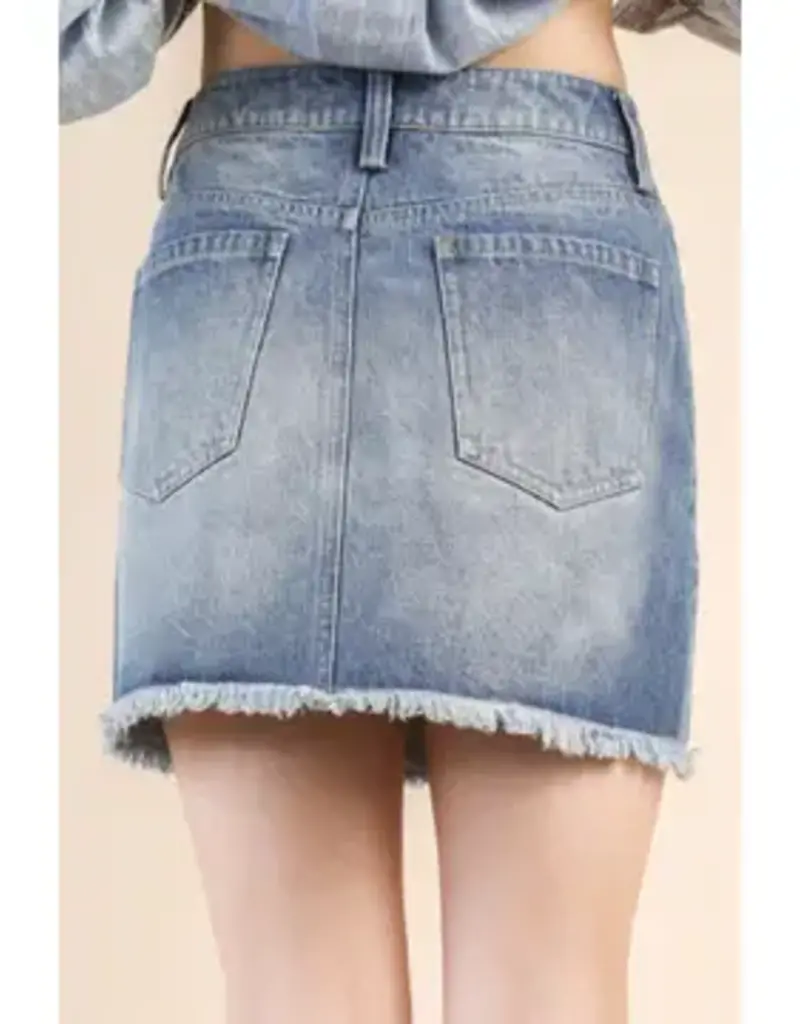 Washed Denim Skirt With Side Stud Detail