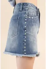 Washed Denim Skirt With Side Stud Detail