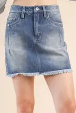 Washed Denim Skirt With Side Stud Detail