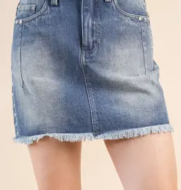 Washed Denim Skirt With Side Stud Detail