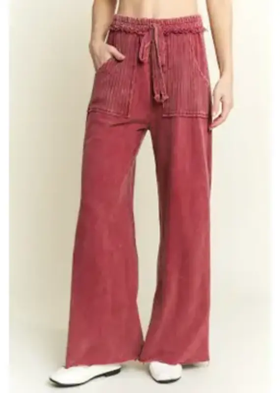Best Mineral Wash Side Knit Detail Wide Leg Pant