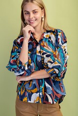 Retro Print Raglan Puff Sleeve Top