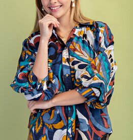 Retro Print Raglan Puff Sleeve Top