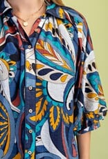 Retro Print Raglan Puff Sleeve Top