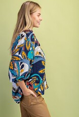 Retro Print Raglan Puff Sleeve Top
