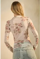 Floral Sheer Mesh Long-Sleeve Top