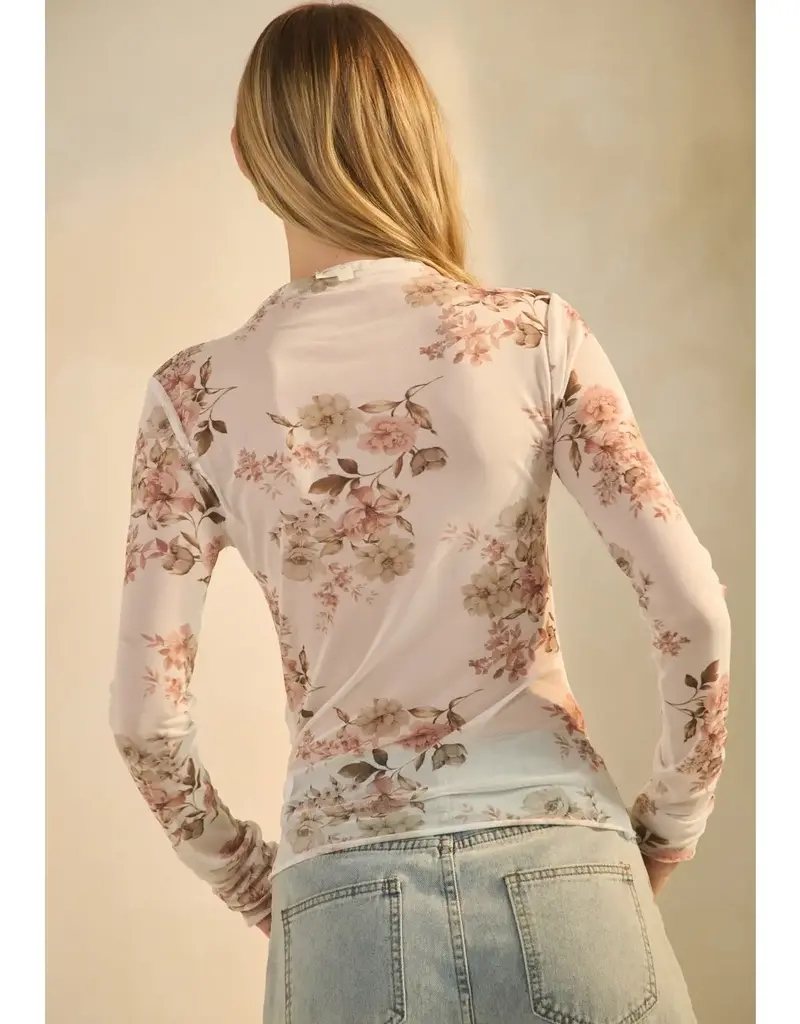 Floral Sheer Mesh Long-Sleeve Top