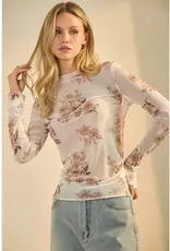 Floral Sheer Mesh Long-Sleeve Top