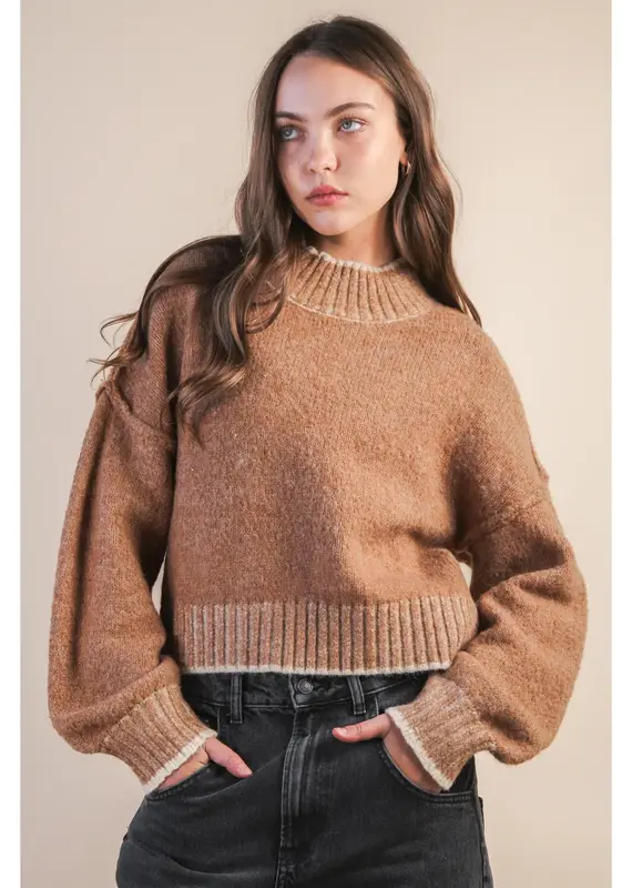 Oversized Casual Mock Neck Knit Sweater Top