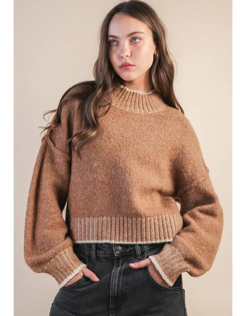 Oversized Casual Mock Neck Knit Sweater Top
