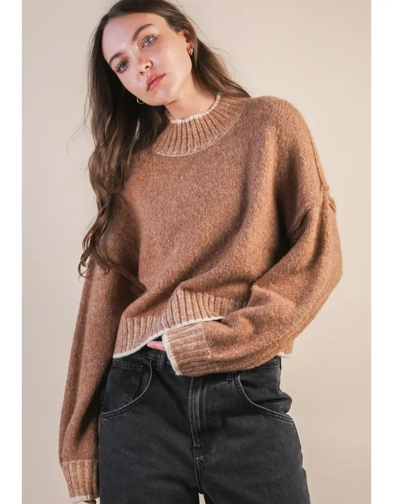 Oversized Casual Mock Neck Knit Sweater Top