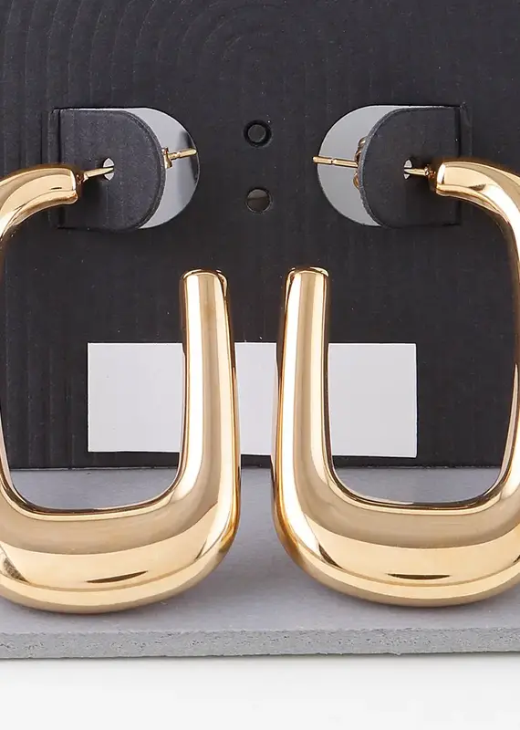 Shiny Frame Hoop Earrings - GOLD