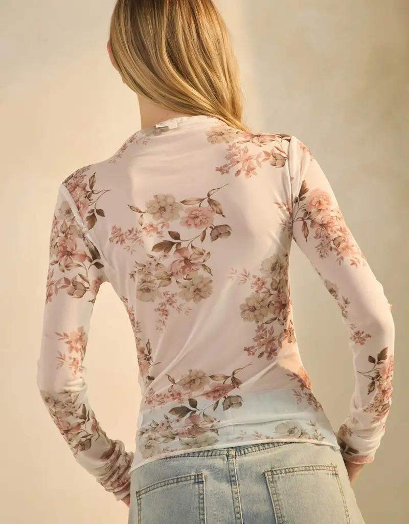 Curvy Sheer Mesh Long-Sleeve Top