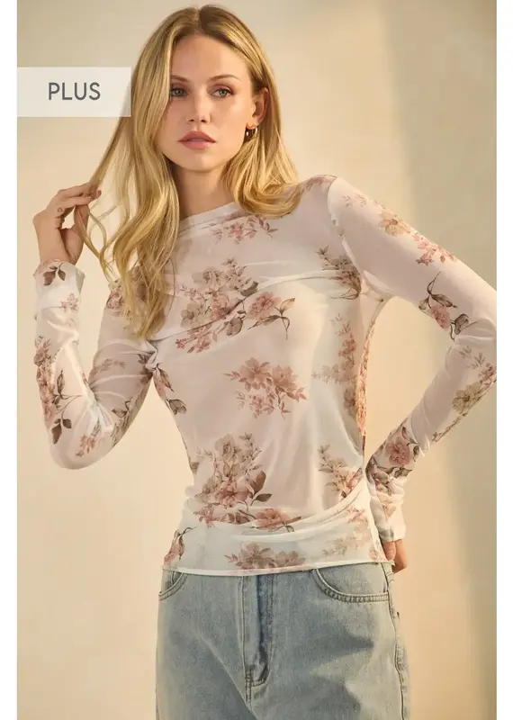 Curvy Sheer Mesh Long-Sleeve Top