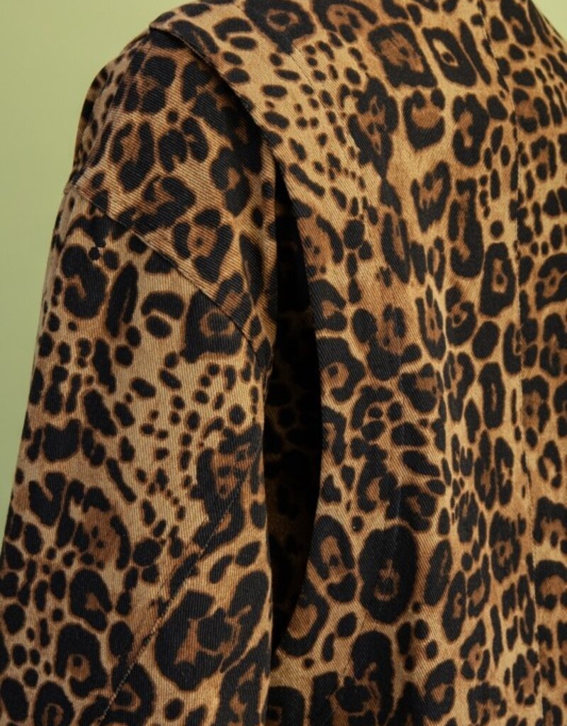 Leopard Snap Front Jacket with Front Patch Pockets