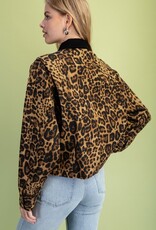 Leopard Snap Front Jacket with Front Patch Pockets