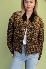 Leopard Snap Front Jacket with Front Patch Pockets