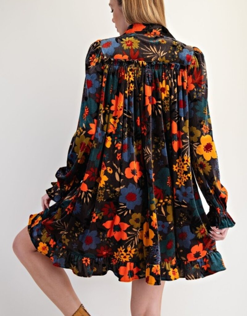 Flower Child Printed Velvet Dress